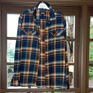 Patagonia Blue and Yellow Flannel Organic Cotton Button Down Shirt